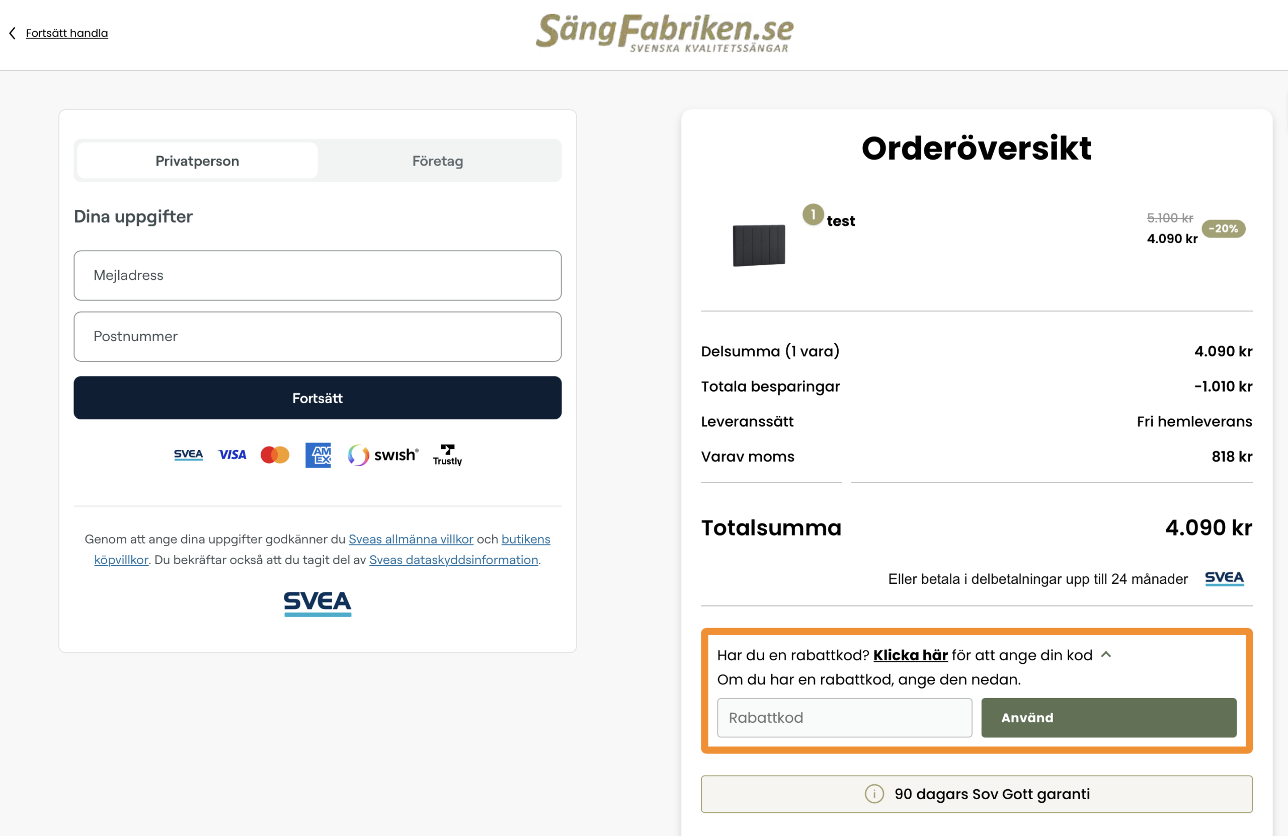 SängFabriken rabattkod